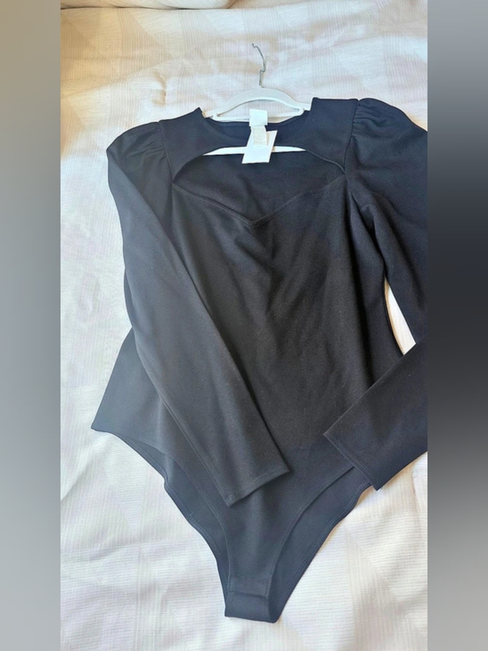 Cut-Out Puff Sleeve Bodysuit Black